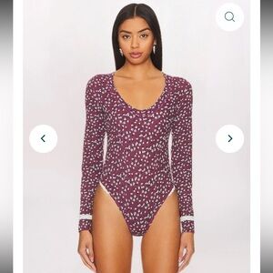 NWOT FREE PEOPLE Sugar Dreams Bodysuit In Wine Combo Size XS